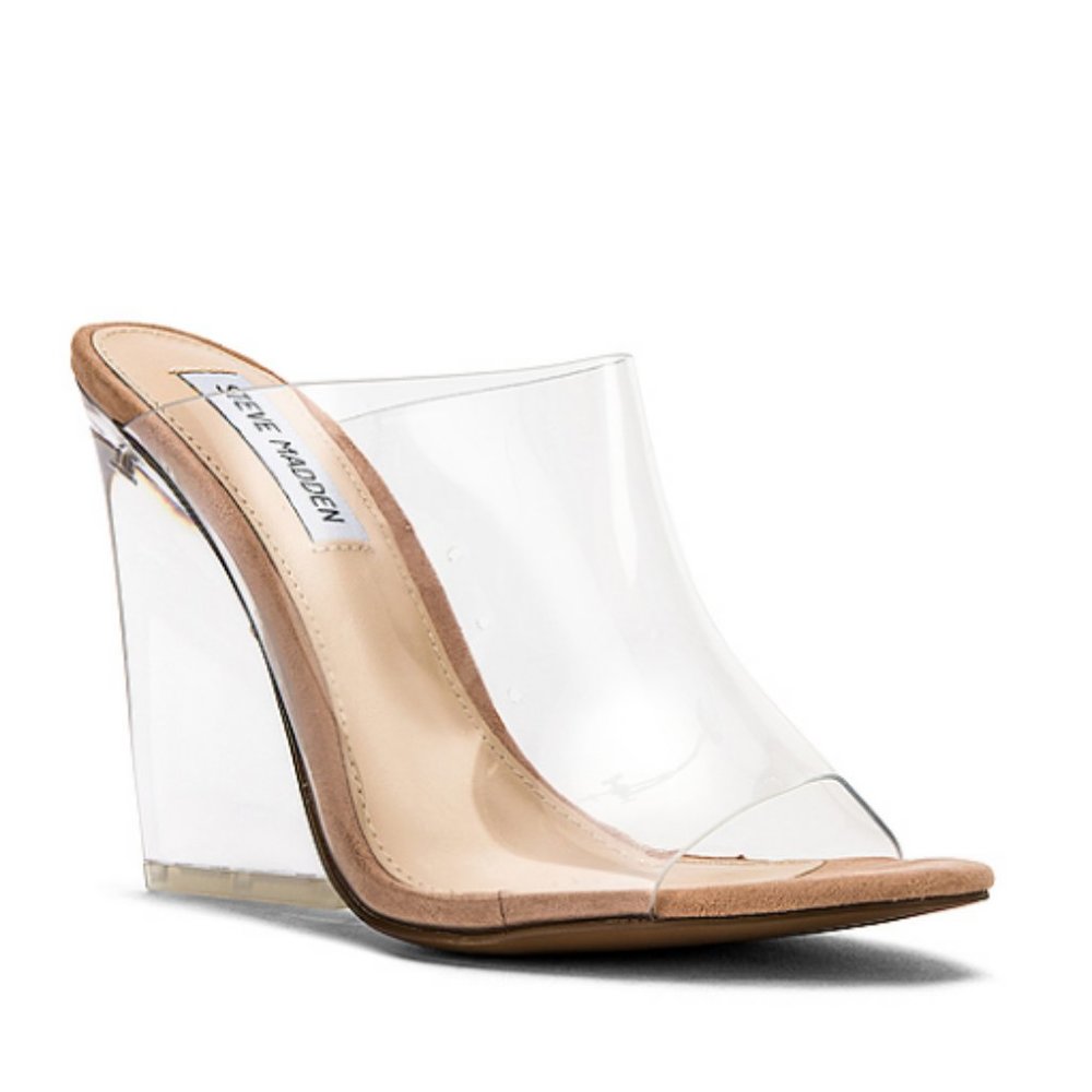 Steve Madden Tan/Clear PVC Slip-on Wedge size 7